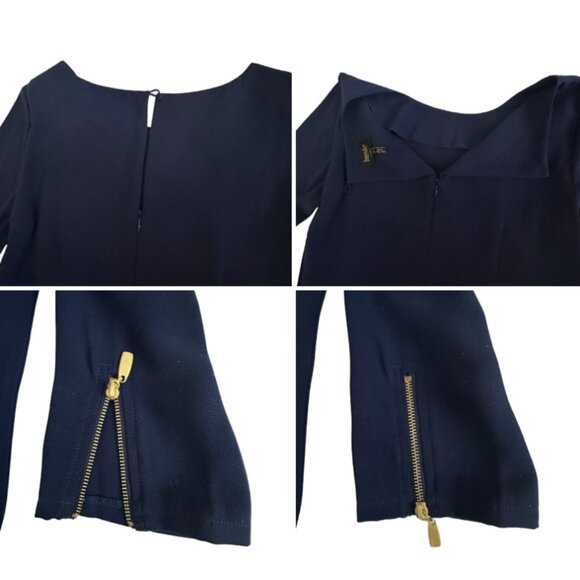 Laundry By Shelli Segal Women's 6 Navy Blue 3/4 Sleeves Midi Crew Neck Dress - Picture 10 of 16